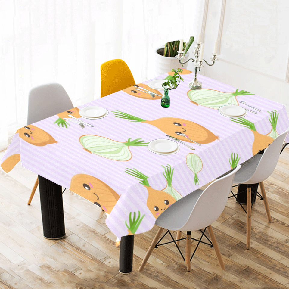 cute onions smiling faces purple background Tablecloth