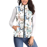 lama Alpaca cactus hand drawn pattern Women's Padded Vest