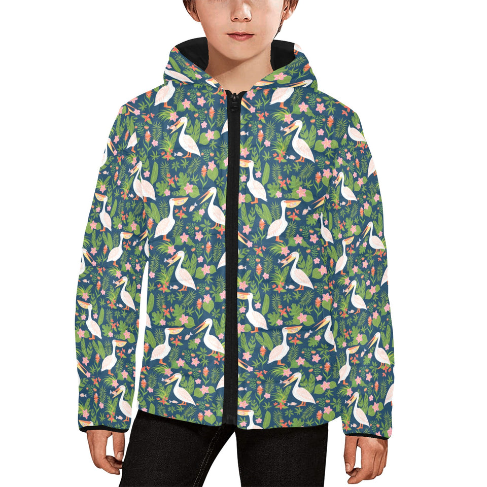 Pelican Pattern Print Design 05 Kids' Boys' Girls' Padded Hooded Jacket
