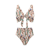Peacock tropical flower pattern Chest Bowknot High Waisted Bikini Swimsuit