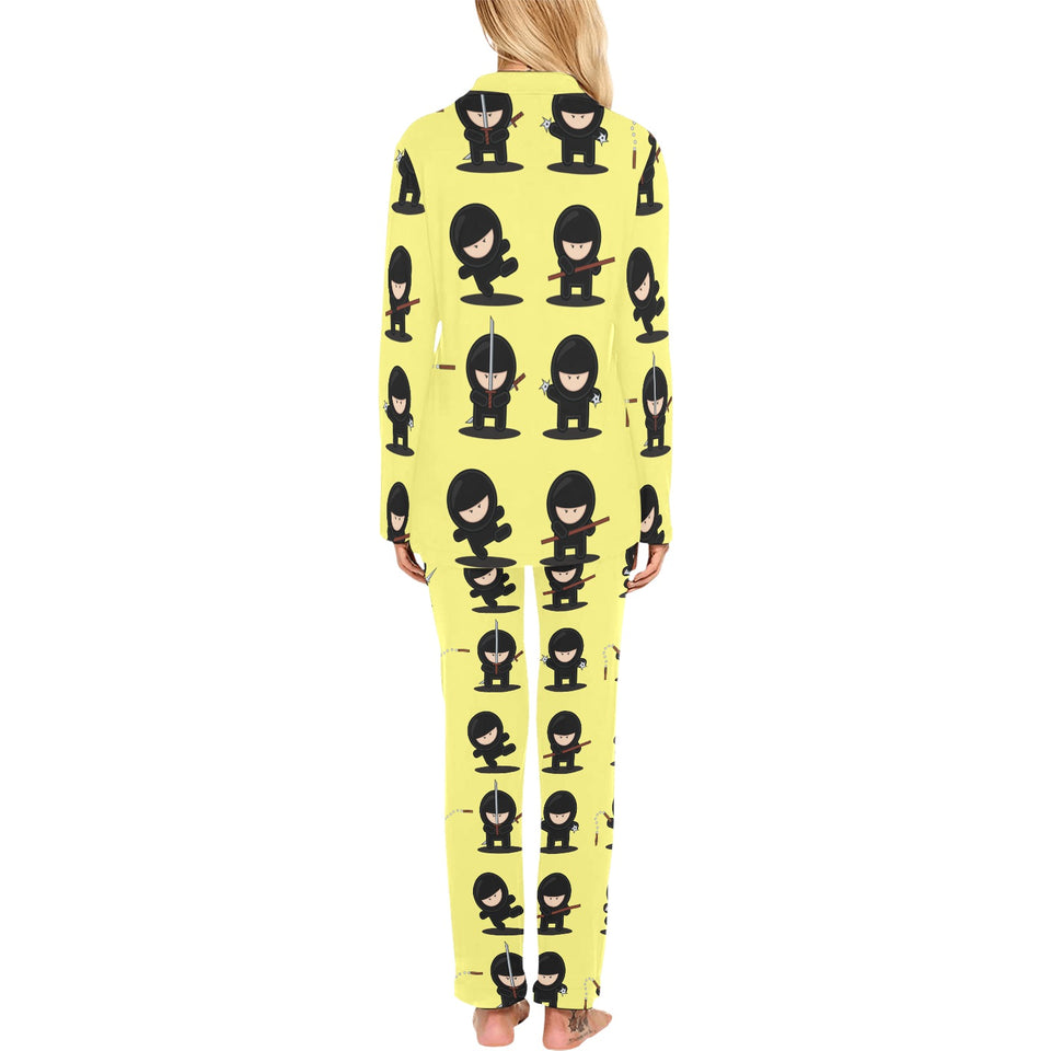 Cute ninja yellow background Women's Long Pajama Set