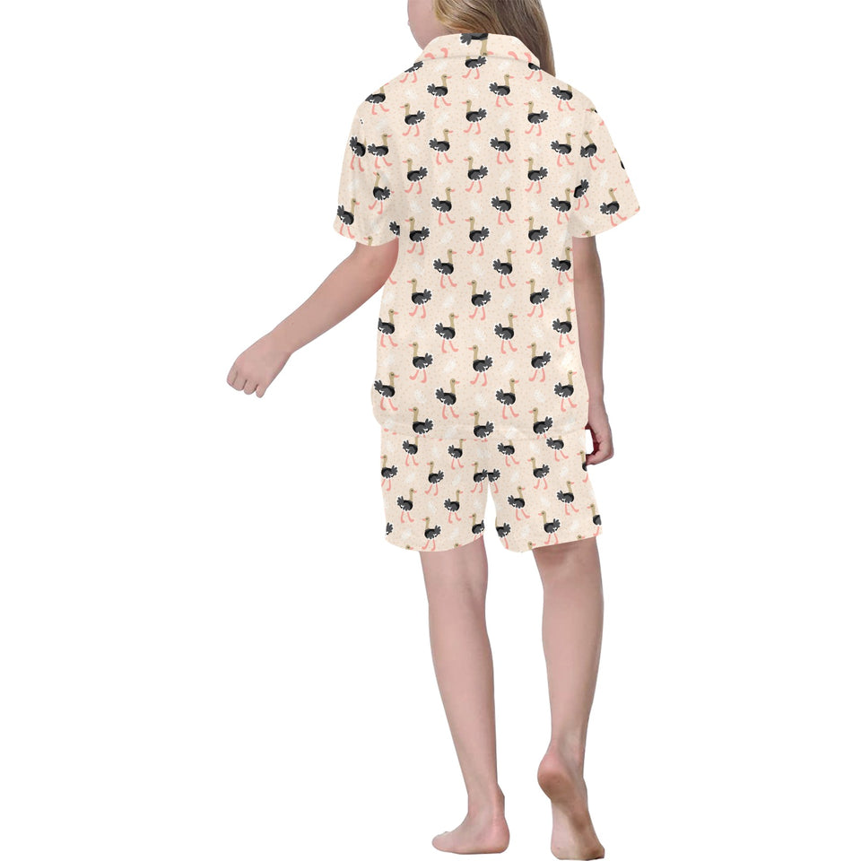 Ostrich Pattern Print Design 05 Kids' Boys' Girls' V-Neck Short Pajama Set