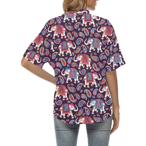 Elephant indian style ornament pattern Women's All Over Print Hawaiian Shirt