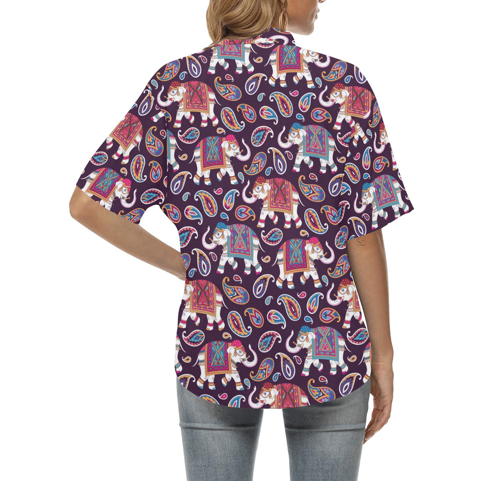 Elephant indian style ornament pattern Women's All Over Print Hawaiian Shirt