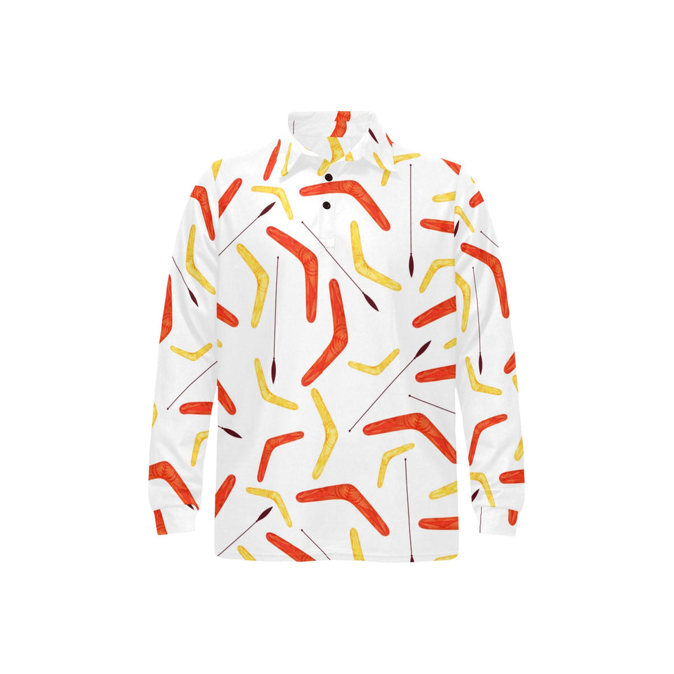 Waterclor boomerang Australian aboriginal ornament Men's Long Sleeve Polo Shirt