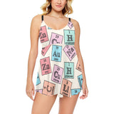 Chemistry Periodic Table Pattern Print Design 02 Chest Sexy Pleated Two Piece Swim Dress