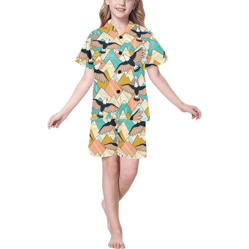 Eagle Pattern Print Design 02 Kids' Boys' Girls' V-Neck Short Pajama Set