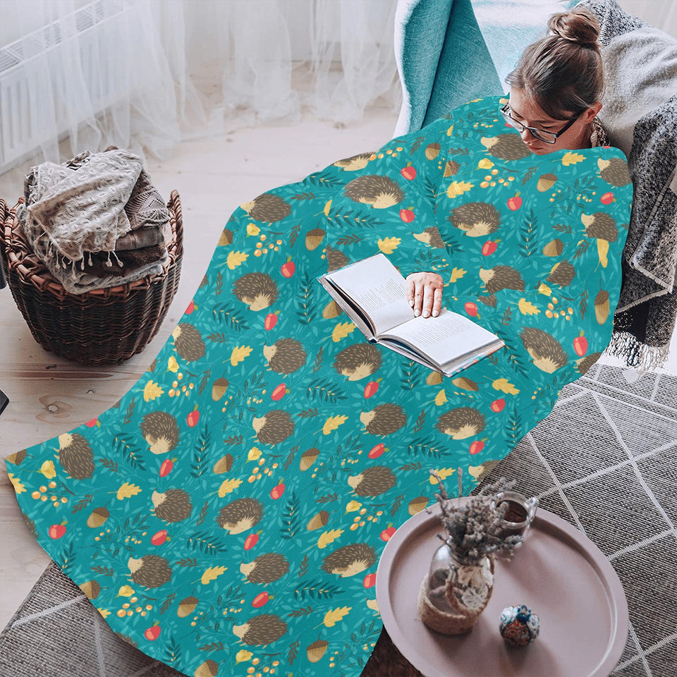Hedgehog Pattern Print Design 01 Blanket Robe with Sleeves