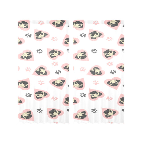 Cute pugs pink heart paw pattern Gauze Curtain