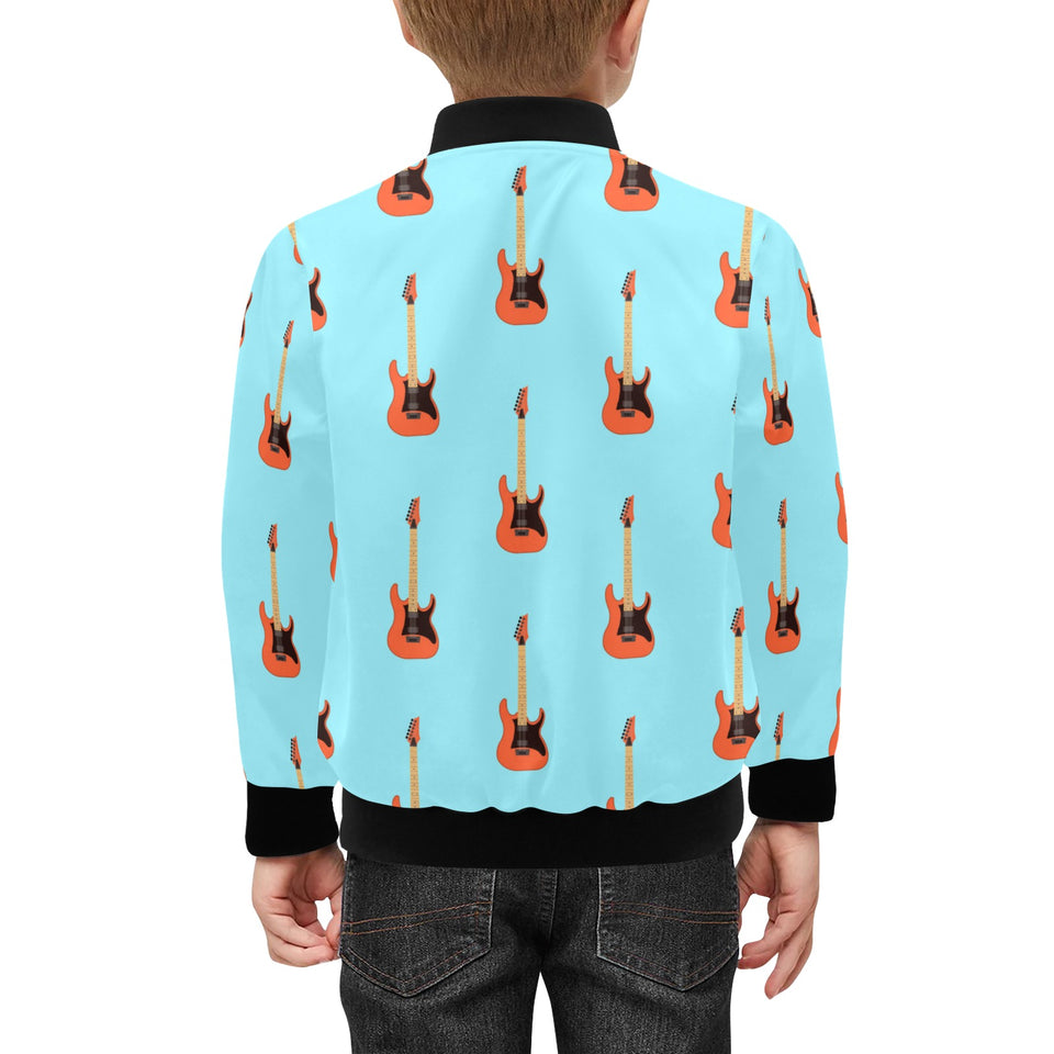 electric guitar pattern light blue background Kids' Boys' Girls' Bomber Jacket