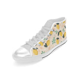 lemon flower leave pattern Men's High Top Canvas Shoes White