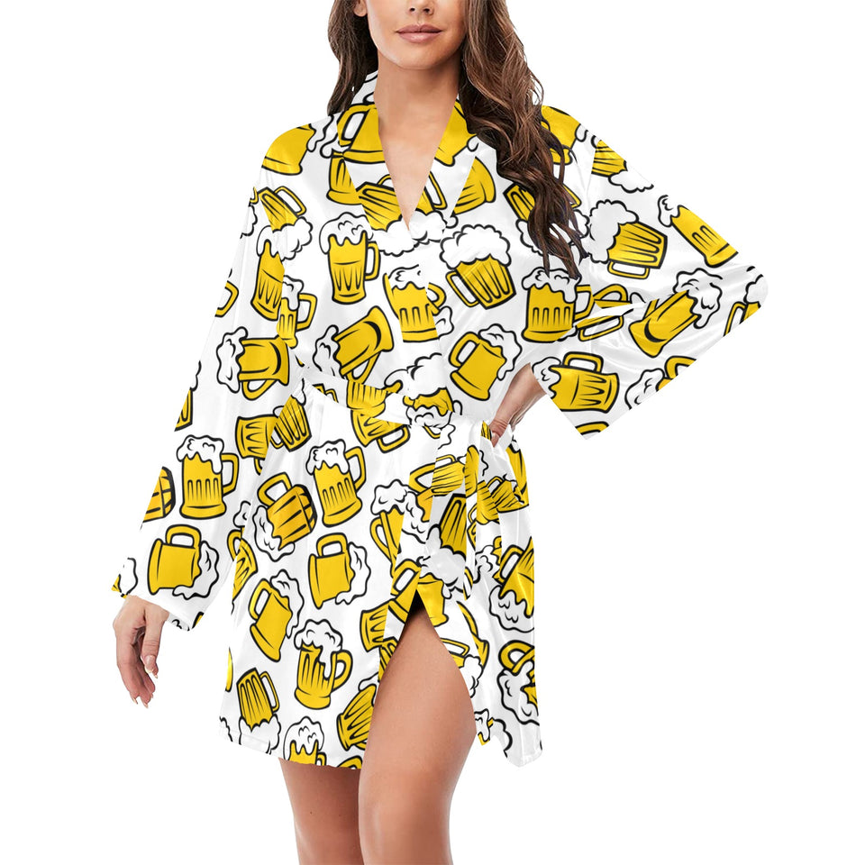 Beer design pattern Women's Long Sleeve Belted Night Robe