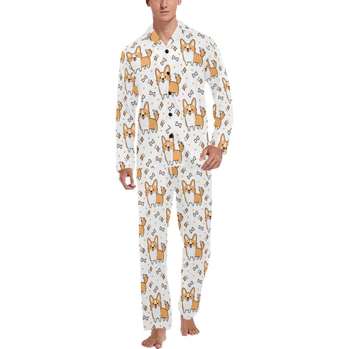 Cute corgi heart star bone pattern Men's Long Pajama Set