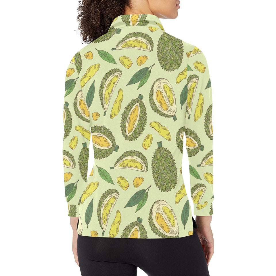 Durian leaves pattern background Women's Long Sleeve Polo Shirt