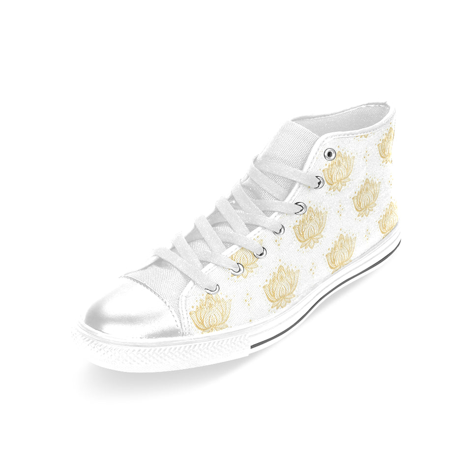 Gold Ornamental lotue waterlily symbol pattern Women's High Top Canvas Shoes White