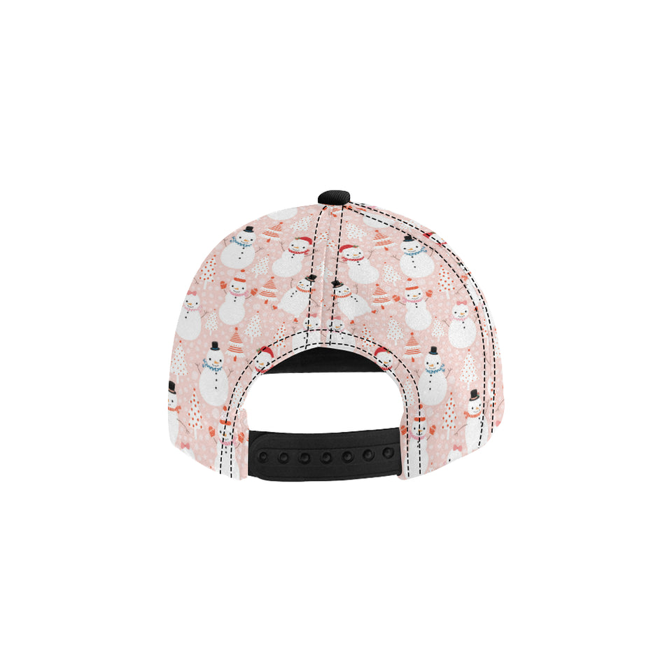 Cute snowman christmas tree snowpink background All Over Print Snapback Cap