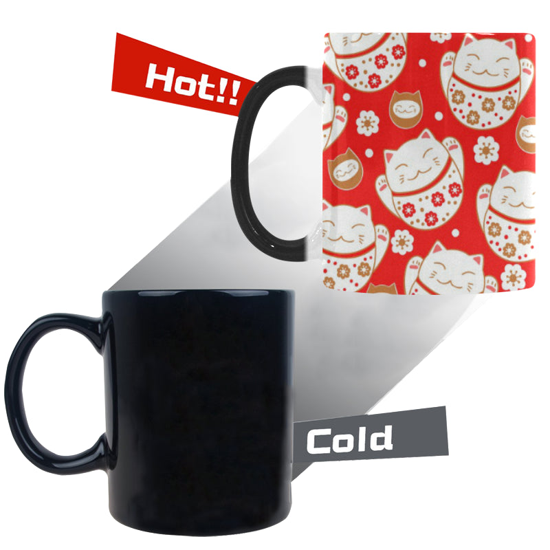 Cute Maneki neko cat red background Morphing Mug Heat Changing Mug