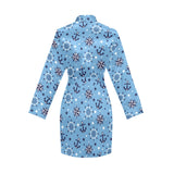 Anchors rudder compass star nautical pattern Women's Long Sleeve Belted Night Robe