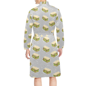Sandwich Pattern Print Design 05 Men's Long Sleeve Belted Night Robe