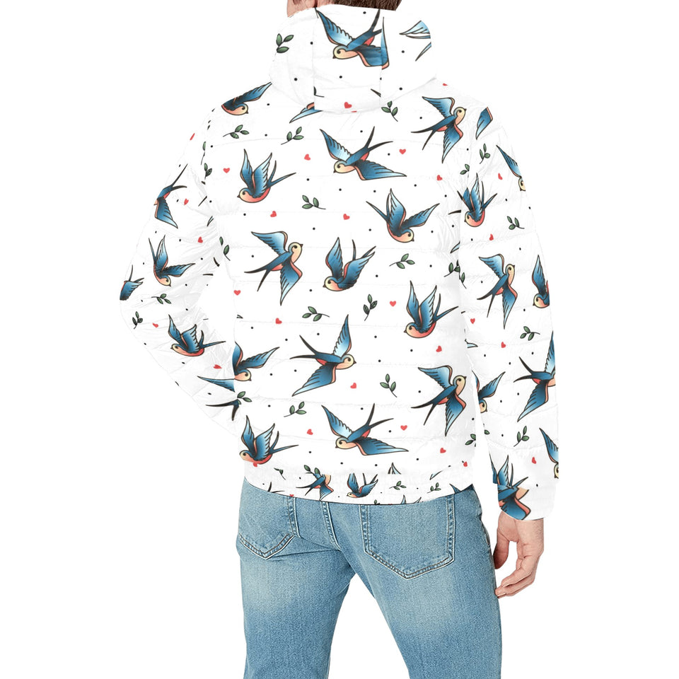 Swallow Pattern Print Design 04 Men's Padded Hooded Jacket