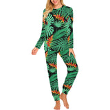 heliconia flower palm monstera leaves black backgr Women's All Over Print Pajama Set