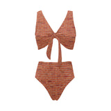 Brick Printed Pattern Print Design 03 Chest Bowknot High Waisted Bikini Swimsuit