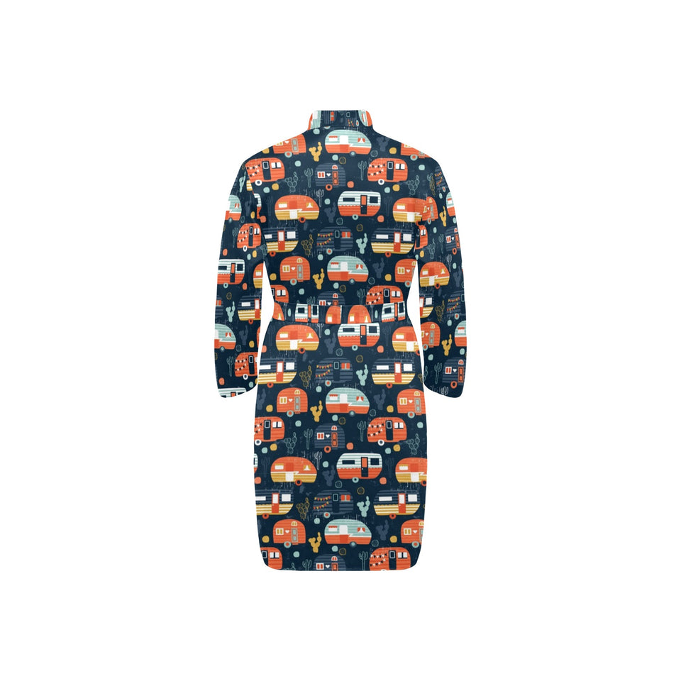 Camper Van Pattern Print Design 05 Men's Long Sleeve Belted Night Robe