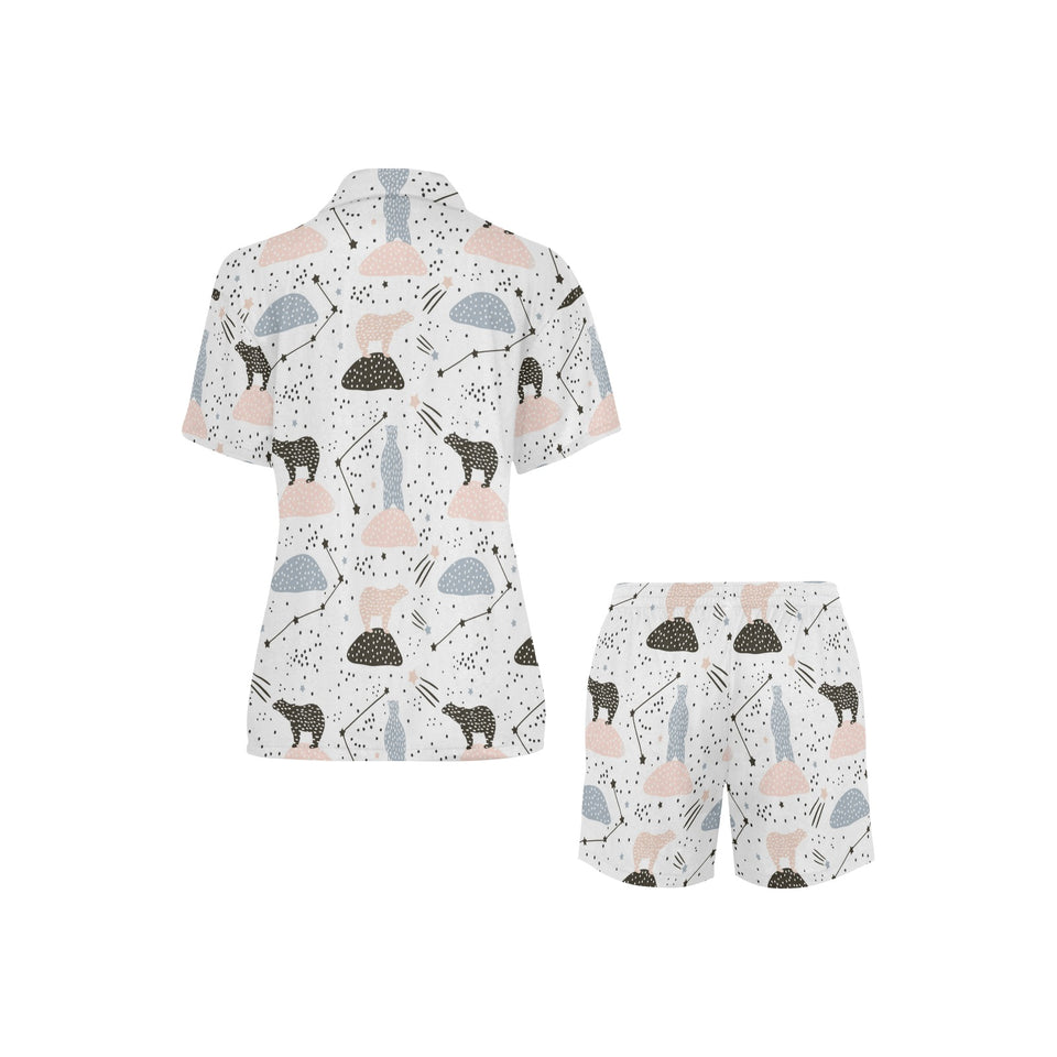 Polar bears star poka dot pattern Women's V-Neck Short Pajama Set