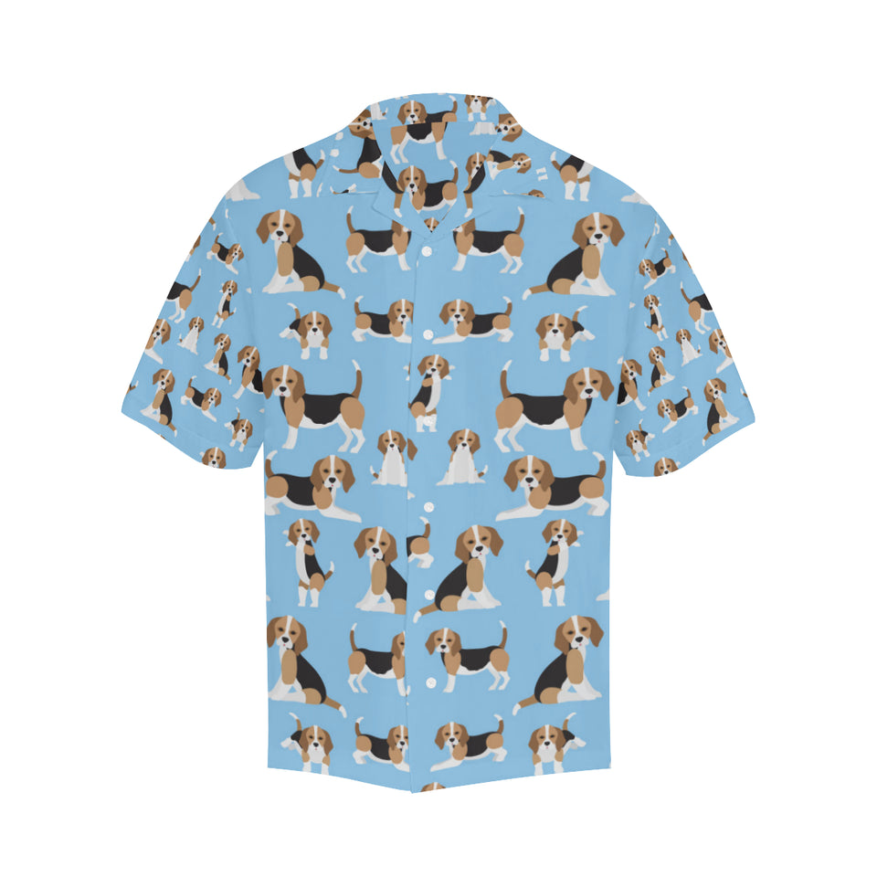 Beagle dog blue background pattern Men's All Over Print Hawaiian Shirt