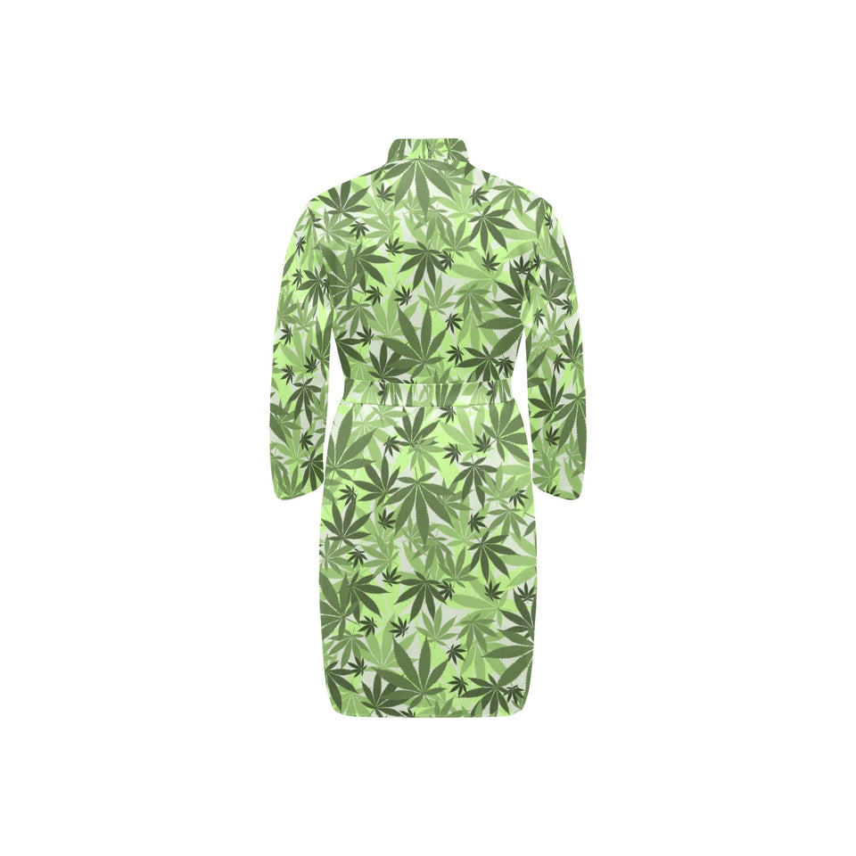 Canabis Marijuana Weed Pattern Print Design 01 Men's Long Sleeve Belted Night Robe