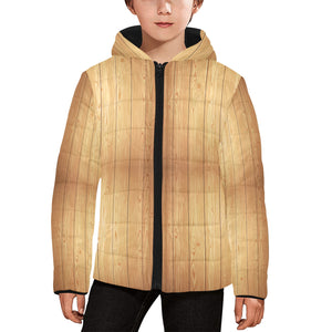 Wood Printed Pattern Print Design 05 Kids' Boys' Girls' Padded Hooded Jacket