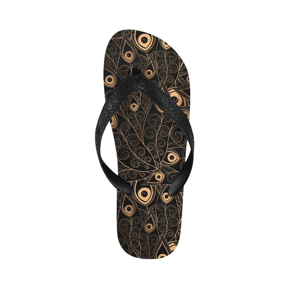 Gold peacock feather pattern Unisex Flip Flops