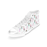 cute mermaid dolphin fish starfish pattern Women's High Top Canvas Shoes White