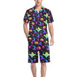Colorful halloween background Men's V-Neck Short Pajama Set