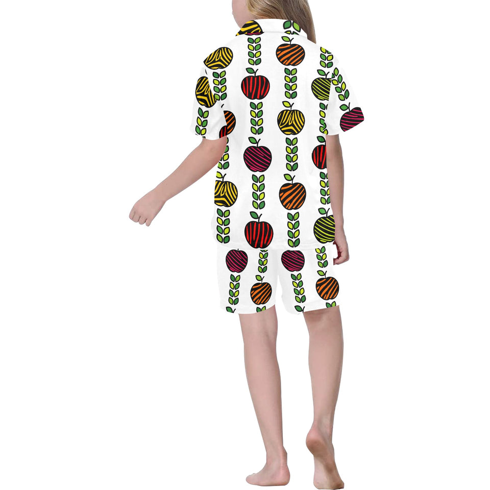 colorful apples leave zebra stripe Kids' Boys' Girls' V-Neck Short Pajama Set