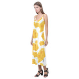 Cheese slice pattern V-Neck Open Fork Long Dress