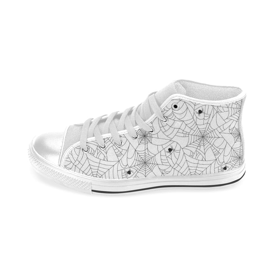 Spider web cobweb pattern white background Men's High Top Canvas Shoes White