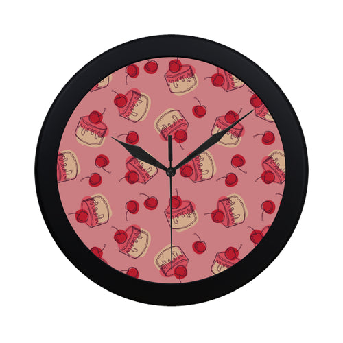 Cake cherry pattern Elegant Black Wall Clock