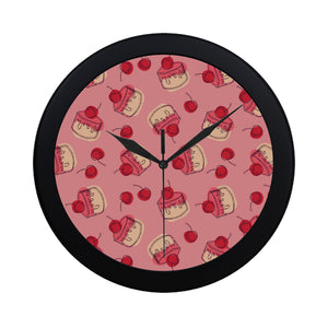 Cake cherry pattern Elegant Black Wall Clock