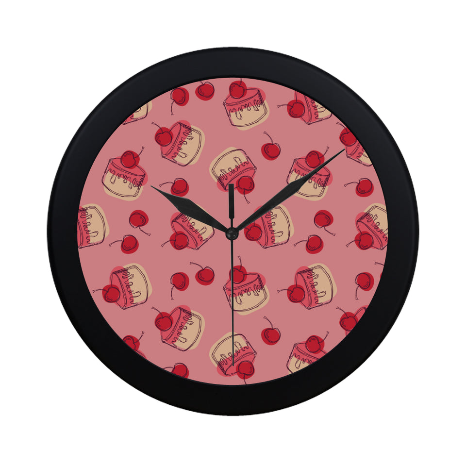 Cake cherry pattern Elegant Black Wall Clock