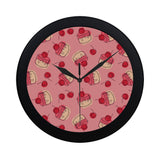 Cake cherry pattern Elegant Black Wall Clock