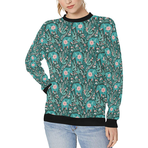 Elephants jungle pattern Women's Crew Neck Sweatshirt