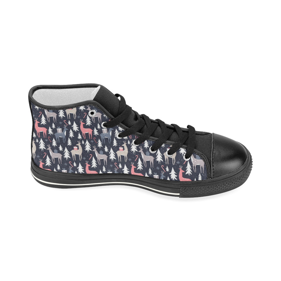 Deers Winter Christmas pattern Women's High Top Canvas Shoes Black