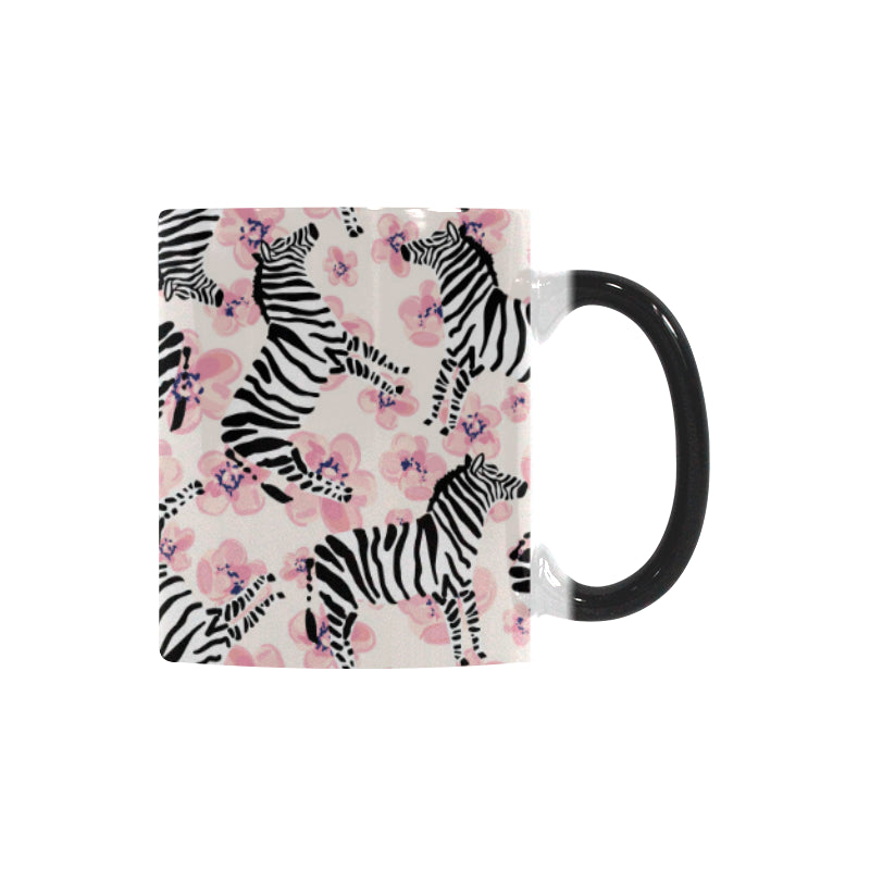 Zebra pink flower background Morphing Mug Heat Changing Mug