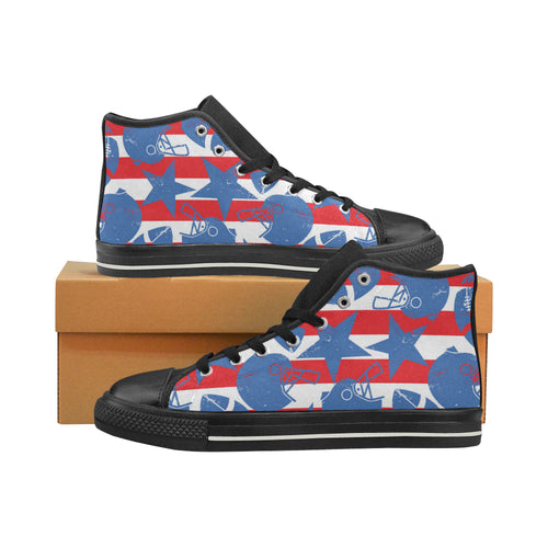 American football ball star stripes pattern Women's High Top Canvas Canvas Shoes Black