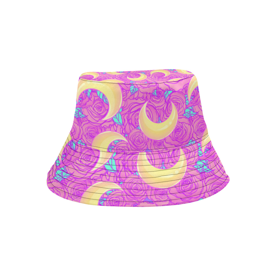 Moon pink rose background Unisex Bucket Hat