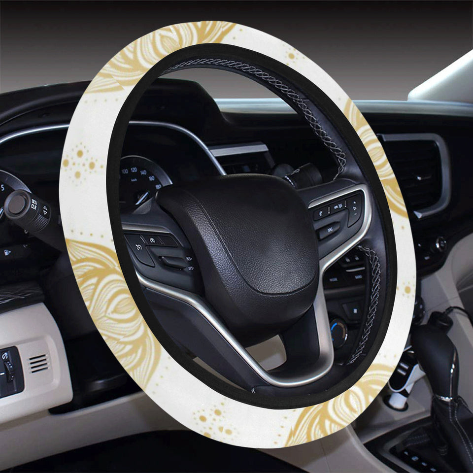 Gold Ornamental lotue waterlily symbol pattern Car Steering Wheel Cover