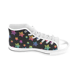 Colorful star pattern Men's High Top Canvas Shoes White