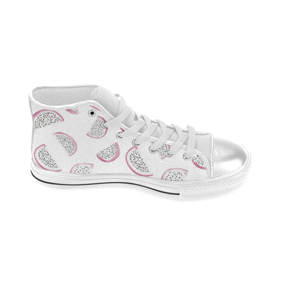 dragon fruit pattern Women's High Top Canvas Shoes White