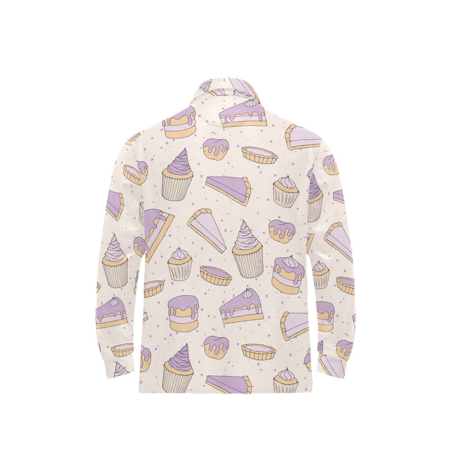 Cakes pies tarts muffins and eclairs purple bluebe Men's Long Sleeve Polo Shirt